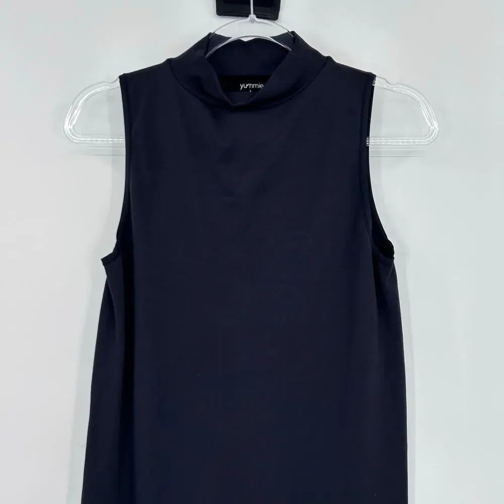 Yummie Black Sleeveless Mock Neck Bodycon Midi Dress Shaping Size L Slimming